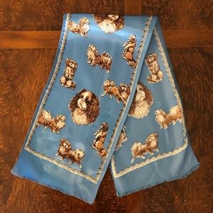 Vintage Dog-Print Blue Silk Scarf